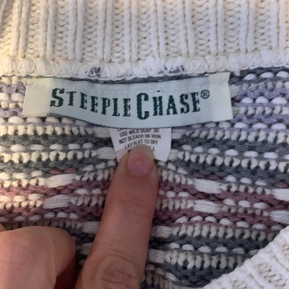 Vintage steeple chase womens 3D knit sweater white green mauve size medium ish - Picture 4 of 7